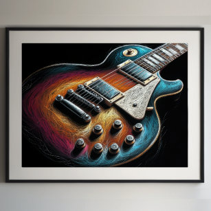 Affiche Dur Pastel Dessin Stag Guitare Electrique