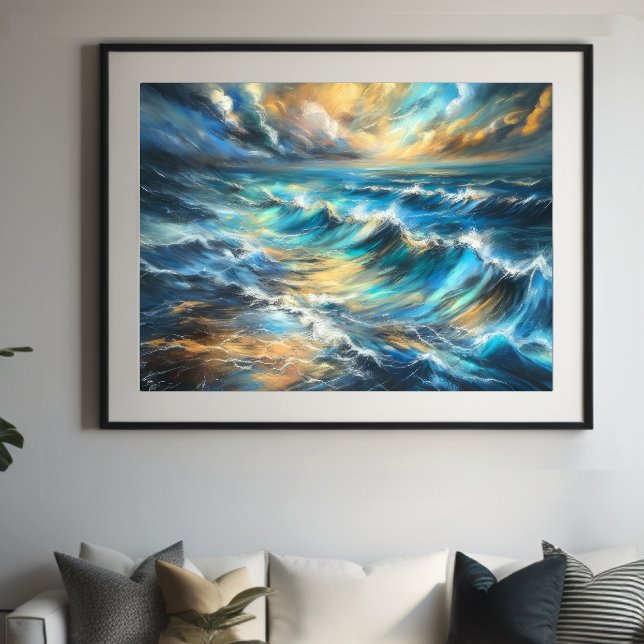 Affiche Dur Pastel Dessin Vagues Stormy (Créateur téléchargé)