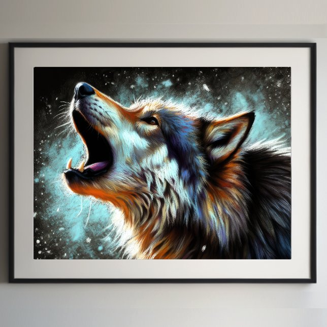 Affiche Dur Pastel Dessin Wolf Howling (Créateur téléchargé)