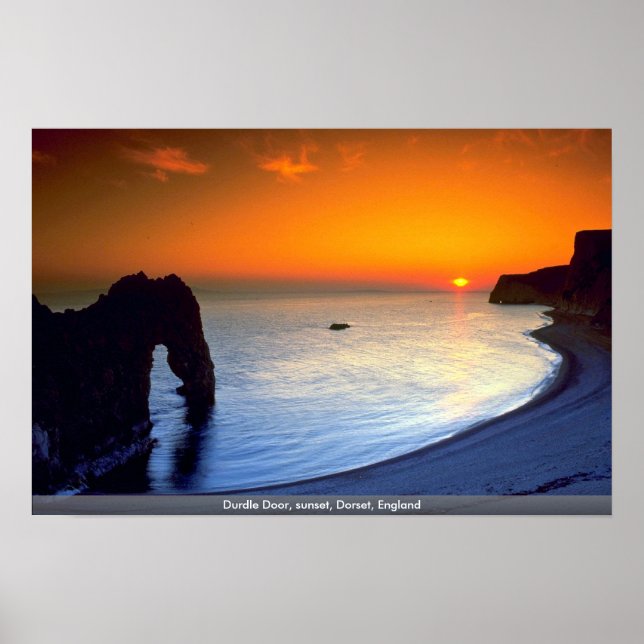 Affiche Durdle Door, coucher de soleil, Dorset, Angleterre (Devant)