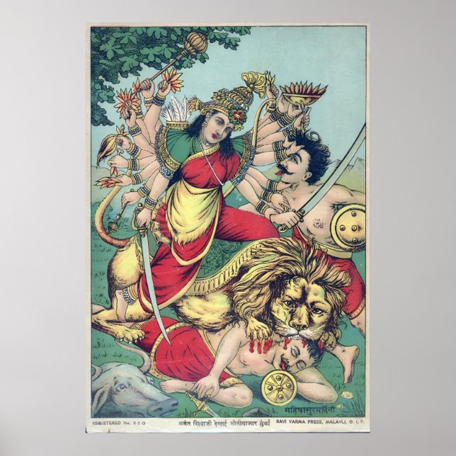 Affiche Durga, Tueuse du démon buffle (mythologie hindoue) (Devant)