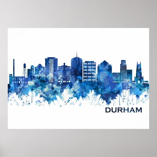 Affiche Durham Caroline du Nord Skyline Blue (Devant)