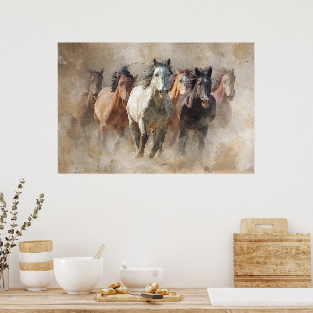 Affiche Dust and Motion – Wild Horses in Flight Art  (Cuisine)