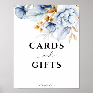 Affiche Dusty Bleu Blanc Or Floral Cartes de Mariage & Cad