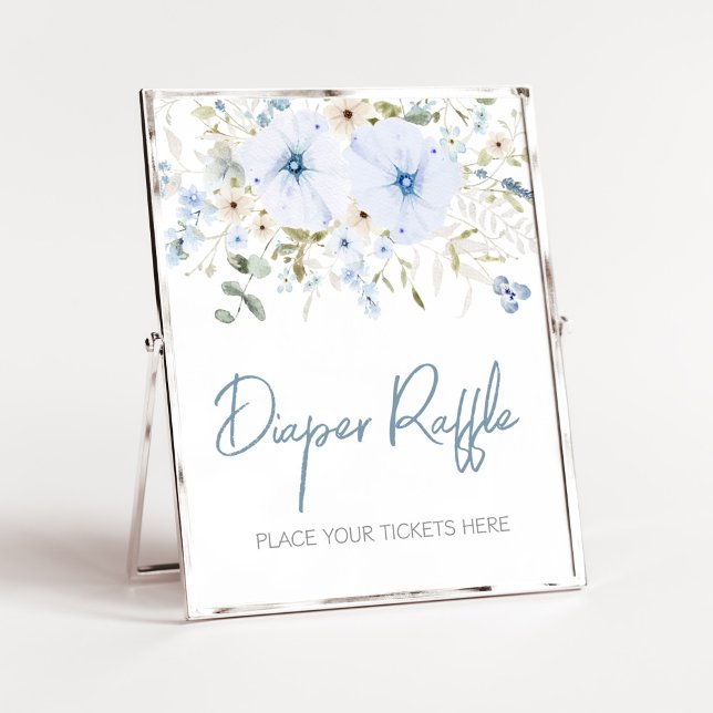 Affiche Dusty Blue Baby Bloom Baby shower Déchets Raffle (Boy Spring Flowers Baby Shower Diaper Raffle Sign)