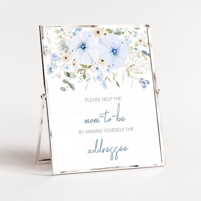 Affiche Dusty Blue Baby Bloom Baby shower Enveloppe Statio (Boy Spring Flowers Baby Shower Envelope Station Sign)