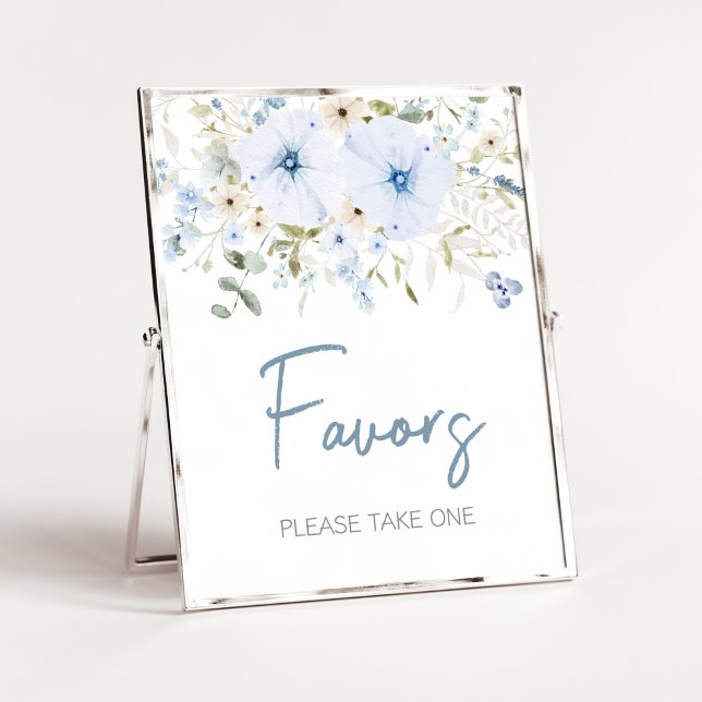 Affiche Dusty Blue Baby Bloom Baby shower Faveurs (Boy Spring Flowers Baby Shower Favors Sign)