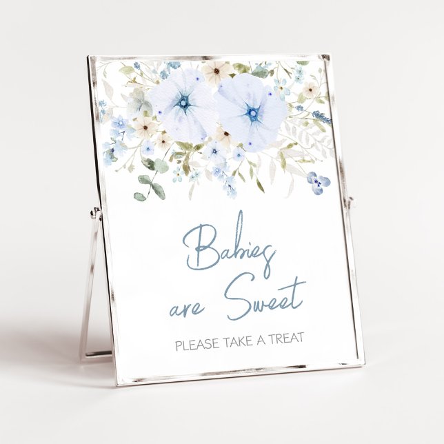 Affiche Dusty Blue Baby Bloom Baby shower Les bébés sont d (Boy Spring Flowers Baby Shower Babies are Sweet Sign)