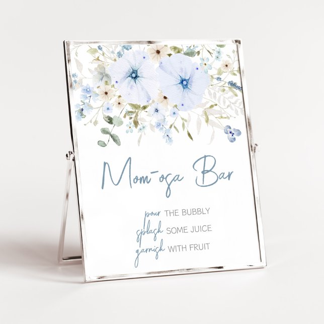 Affiche Dusty Blue Baby Bloom Baby shower Maman Osa Bar (Boy Spring Flowers Baby Shower Mom Osa Bar Sign)