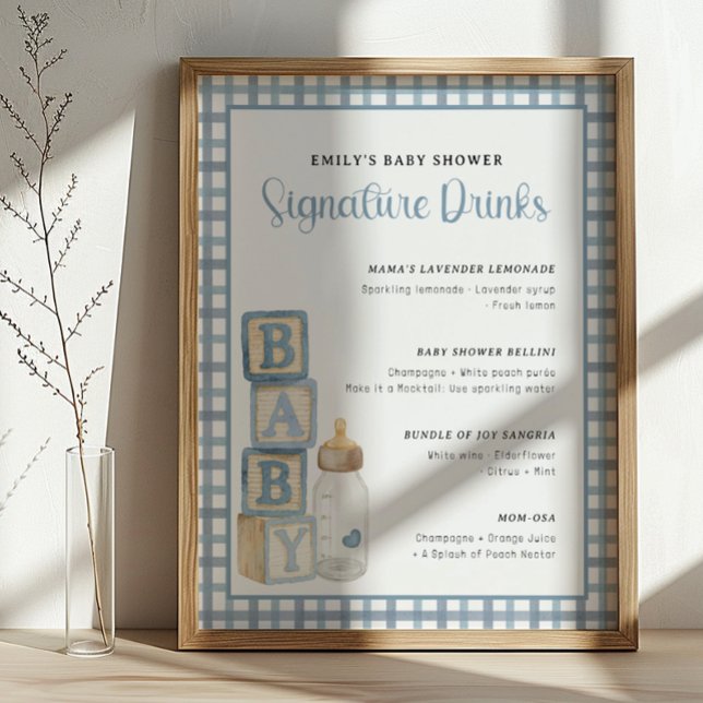 Affiche Dusty Blue Baby Shower Signature Drinks Sign  (Baby Shower Signature Drinks)