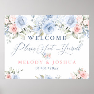 Affiche Dusty Blue+Blush Aquarelle Roses S'Asseoir