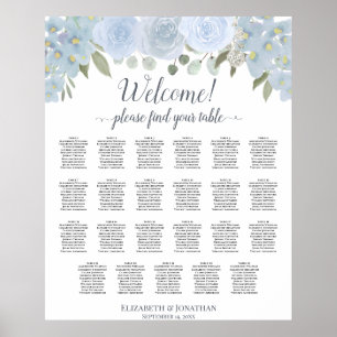 Affiche Dusty Blue Boho Chic Roses 23 Table Seating Chart