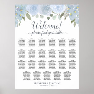 Affiche Dusty Blue Boho Chic Roses 23 Table Seating Chart