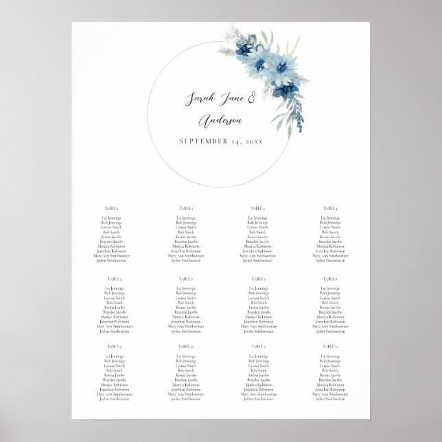 Affiche Dusty Blue Boho Floral Event Seating Chart 12 V2 (Devant)