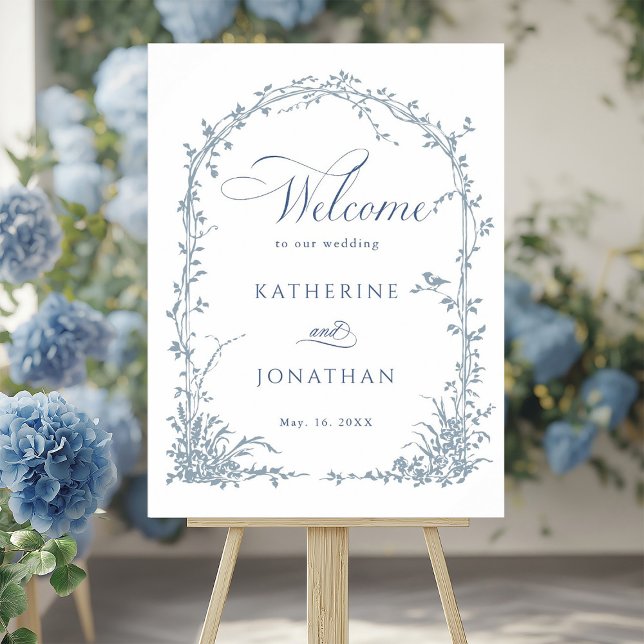 Affiche Dusty Blue Botanical Arch Garden Wedding Welcome  (Créateur téléchargé)