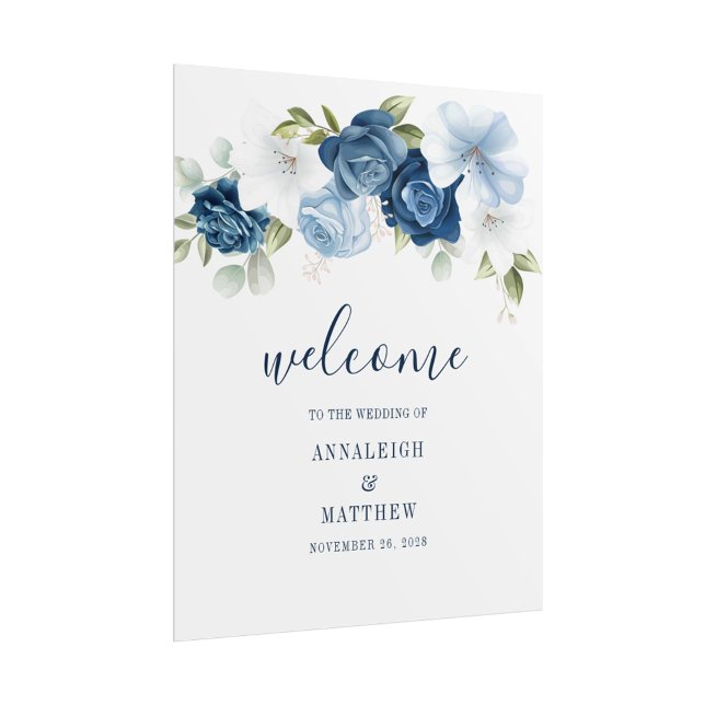 Affiche Dusty Blue Botanical Floral Mariage Bienvenue (Dusty Blue Botanical Floral Wedding Welcome Poster)