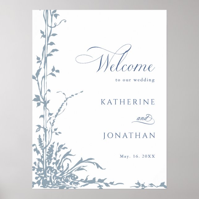 Affiche Dusty Blue Botanical Garden Wedding Welcome  (Devant)