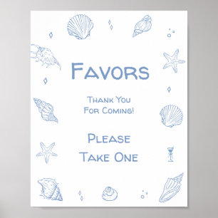 Affiche Dusty Blue Coastal Beach Baby shower Favoriser