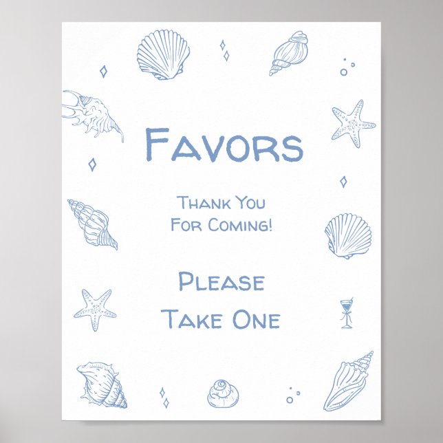 Affiche Dusty Blue Coastal Beach Baby shower Favoriser (Devant)