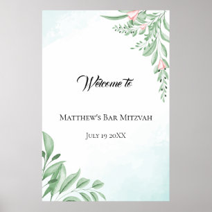 Affiche Dusty Blue Eucalyptus Bar Bat mitzvah Bienvenue