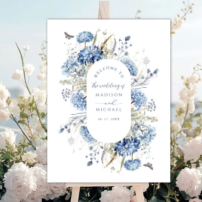 Affiche Dusty Blue Fleur sauvage Floral Boho Mariage Bienv (Créateur téléchargé)