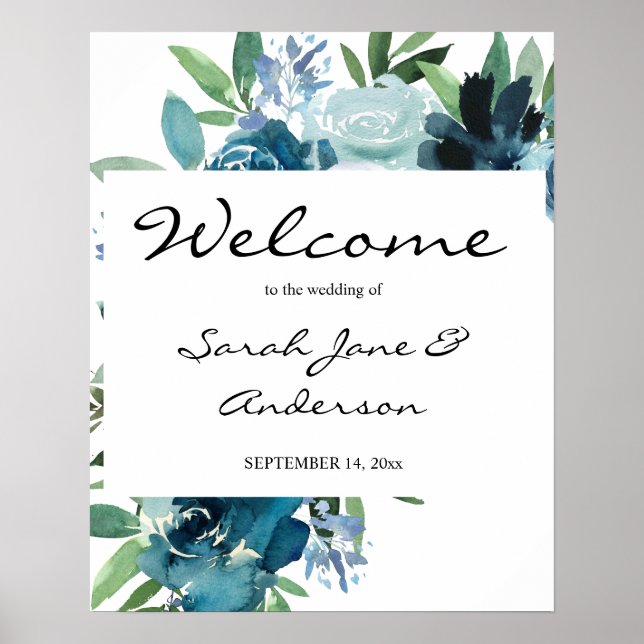Affiche Dusty Blue Floral 2 Bienvenue version 2 (Devant)