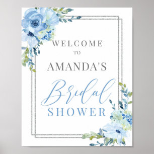 Affiche Dusty blue floral boho bridal shower welcome sign