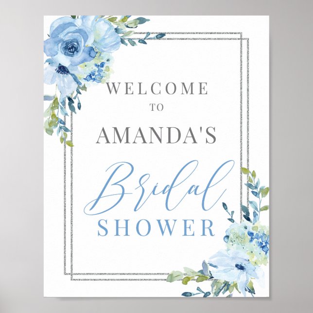 Affiche Dusty blue floral boho bridal shower welcome sign (Devant)