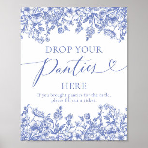 Affiche Dusty Blue Floral Déposez Vos Culottes Ici Jeu