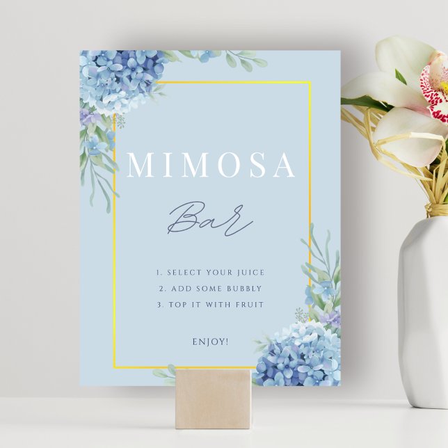 Affiche Dusty Blue Floral Hydrangea Mimosa Bar Douche (Dusty Blue Floral Hydrangea Mimosa Bar Shower Poster)
