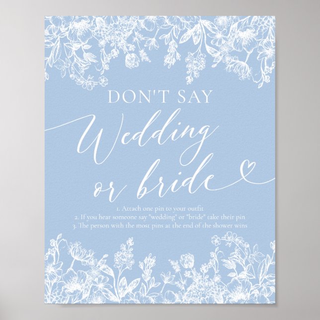 Affiche Dusty Blue Floral Ne pas dire Mariage ou jeu d'épo (Devant)