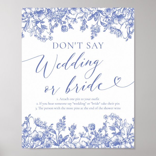 Affiche Dusty Blue Floral Ne pas dire Mariage ou jeu d'épo (Devant)