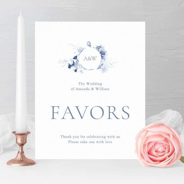 Affiche Dusty Blue Floral Wedding Favor Sign (Créateur téléchargé)