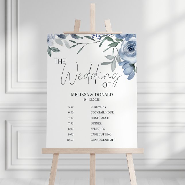 Affiche Dusty Blue Flower Programme de mariage simple Cale (Créateur téléchargé)