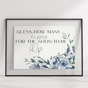 Affiche Dusty Blue Flowers Devine Combien De Baisers Jeu