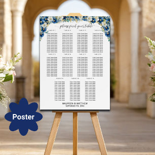 Affiche Dusty Blue Gold Floral 11 Tables Siège Mariage