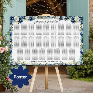 Affiche Dusty Blue Gold Floral 26 Tables Siège Mariage
