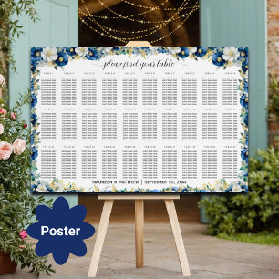Affiche Dusty Blue Gold Floral 30 Tables Siège Mariage