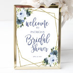 Affiche Dusty Blue Gold Floral Bridal Shower Welcome<br><div class="desc">A lovely dusty blue floral, geometric welcome sign for a bridal shower. Easy to personalize with your details. Please get in touch with me via chat if you have questions about the artwork or need customization. PLEASE NOTE: For assistance on orders, shipping, product information, etc., contact Zazzle Customer Care directly...</div>
