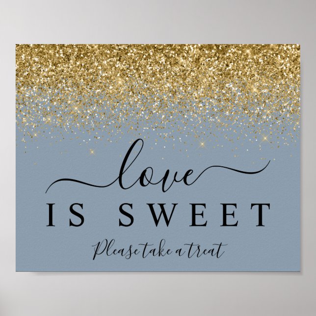 Affiche Dusty Blue & Gold Love is Sweet Dessert Sign (Devant)