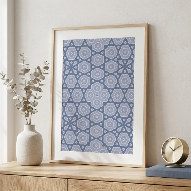 Affiche Dusty Blue & Gray Geometric Mandala Pattern Square (Créateur téléchargé)
