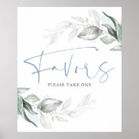 Dusty Blue Greenery and Silver Leaves Favors Sign