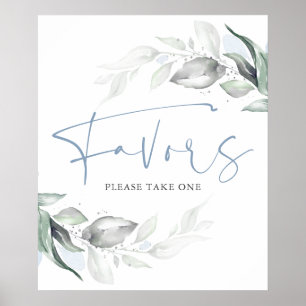 Affiche Dusty Blue Greenery and Silver Leaves Favors Sign