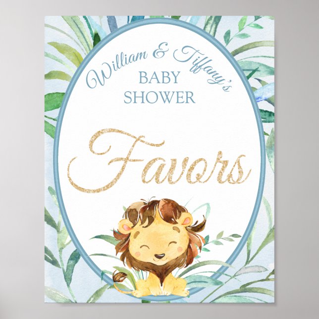 Affiche Dusty Blue Lion Baby shower Faveurs (Devant)