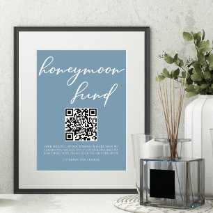 Affiche Dusty Blue Mariage Honeymoon Fund Code QR