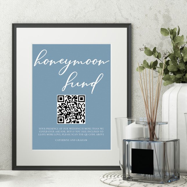 Affiche Dusty Blue Mariage Honeymoon Fund Code QR (Créateur téléchargé)