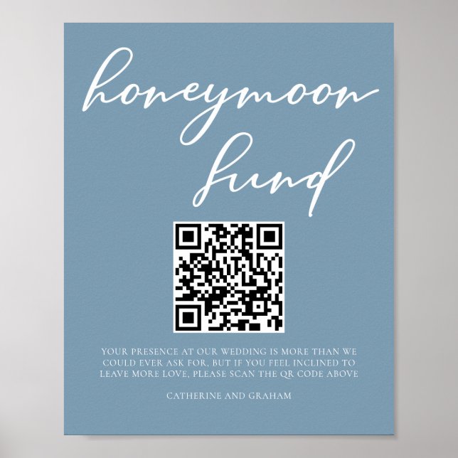 Affiche Dusty Blue Mariage Honeymoon Fund Code QR (Devant)