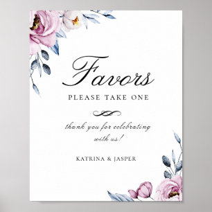 Affiche Dusty Blue Mauve Floral Favor Wedding Sign