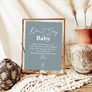 Affiche Dusty Blue Ne pas dire Baby Baby shower Jeu signe