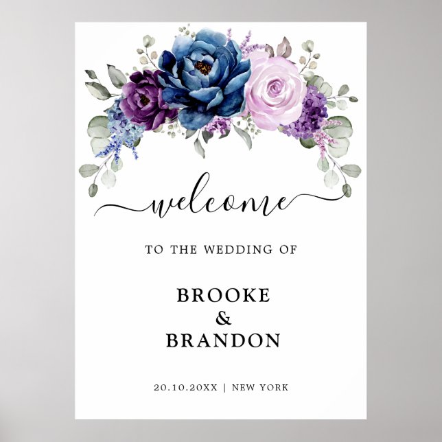Affiche Dusty Blue Purple Lilac Blooms Mariage Bienvenue (Devant)